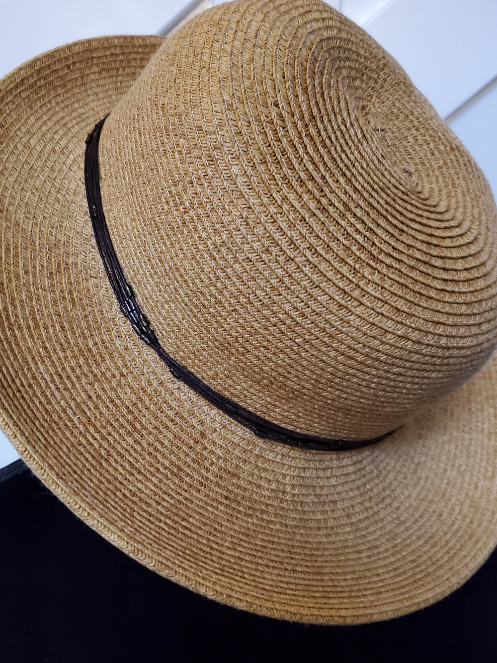 Straw Sun Hat with Beaded Band - Women Accessories